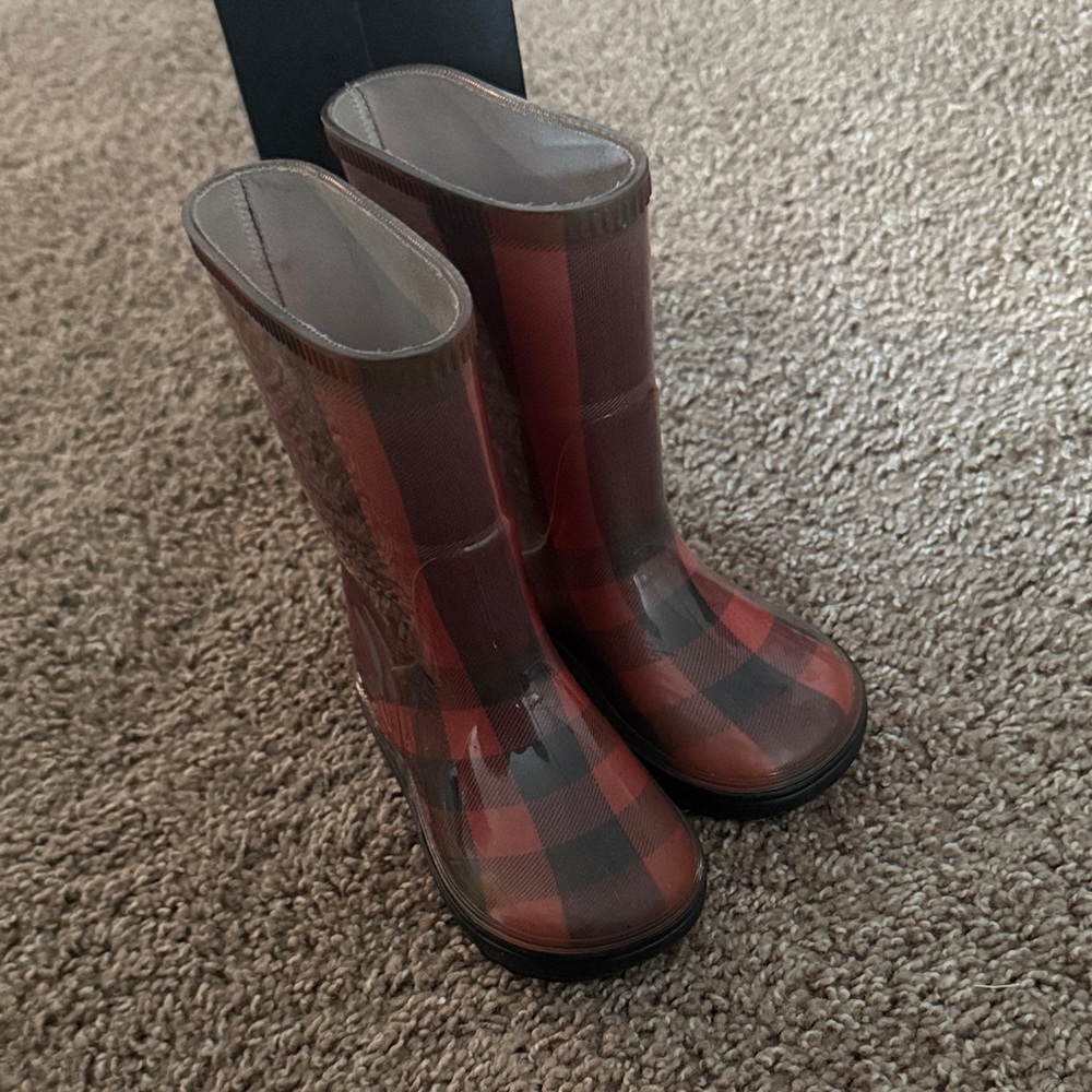 Burberry Kids Plaid Rain Boots - Red and Black